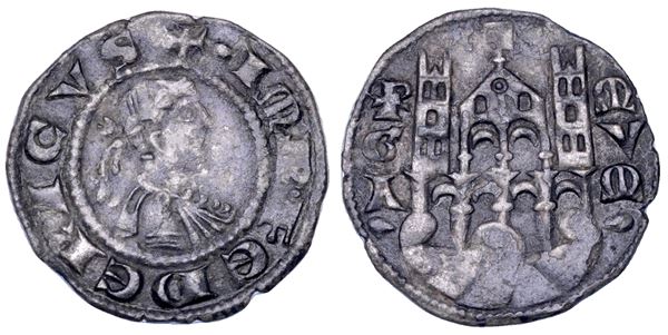 BERGAMO. COMUNE, A NOME DI FEDERICO II, 1194-1250. Denaro planeto, anni 1270-1282.