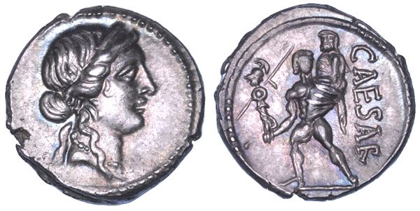 C. GIULIO CESARE.   Denario, anni 47-46 a.C. Africa.