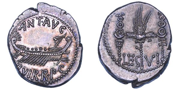 MARCO ANTONIO. Denario, anni 32-31 a.C. Zecca al seguito di Marc’Antonio.