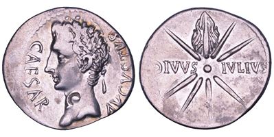 OTTAVIANO AUGUSTO, Denario, 19-18 a.C., Caesaraugusta