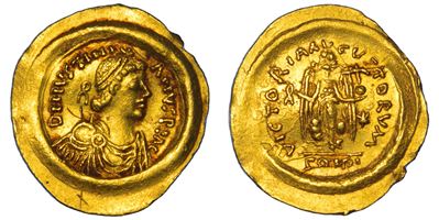 OSTROGOTI, Tremisse a nome di Giustiniano I, 527-536, Ravenna