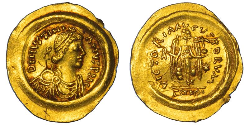 OSTROGOTI. ATALARICO, 526-534. Tremisse a nome di Giustiniano I, 527-536. Ravenna.  - Asta Numismatica - Cambi Casa d'Aste