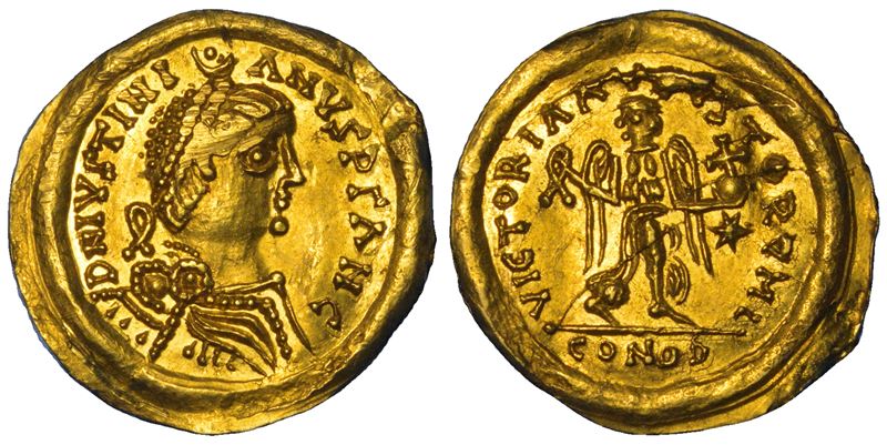OSTROGOTI. ATALARICO, 526-534. Tremisse a nome di Giustiniano I, 527-536. Ravenna.  - Auction Numismatics - Cambi Casa d'Aste
