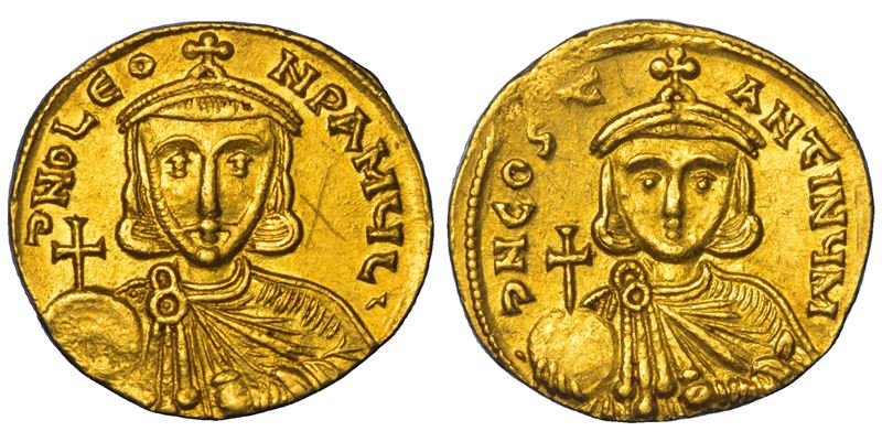 LEONE III E COSTANTINO V, 720-741.  Solido. Costantinopoli.  - Asta Numismatica - Cambi Casa d'Aste