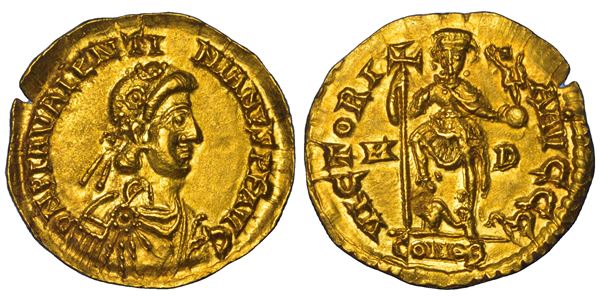 VALENTINIANO III, 425-455. Solido. Mediolanum.