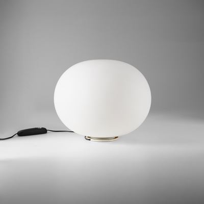 Lampada da tavolo mod. Glo-Ball Basic 2, metallo e vetro opalino, 1998
