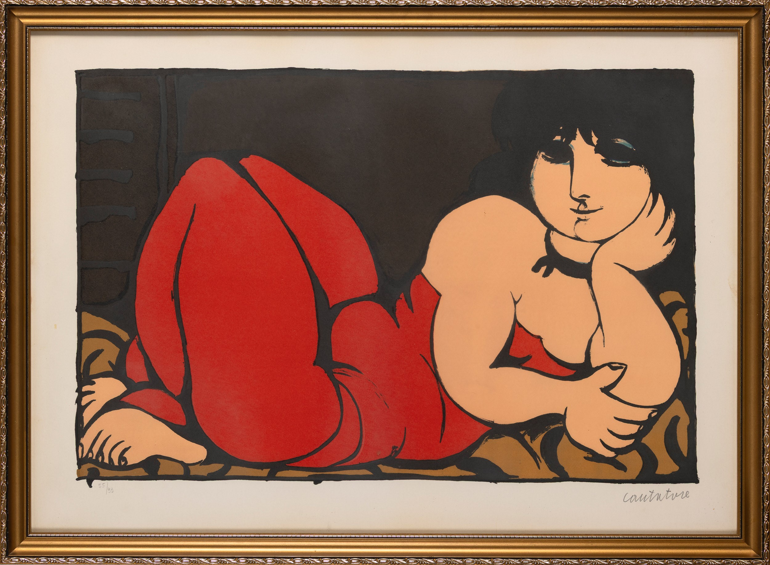 Domenico Cantatore - Donna sdraiata, litografia