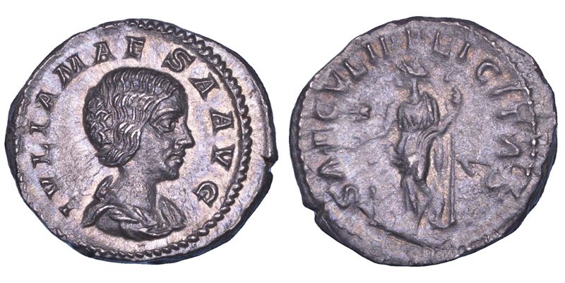 GIULIA MESA (nonna di Eliogabalo e di Alessandro Severo), + 226. Denario. Roma, anni 220-222.  - Auction Numismatics - Cambi Casa d'Aste