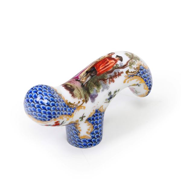 Manico da bastone.<BR>Probabilmente Meissen, XIX secolo.<BR>