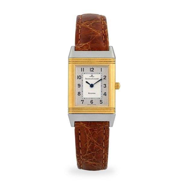 Jaeger-LeCoultre - Reverso Classique Lady ref. 260.5.08 in acciaio e oro giallo 18k, quadrante argentè bitonale, con scatola e garanzia, circa 1990