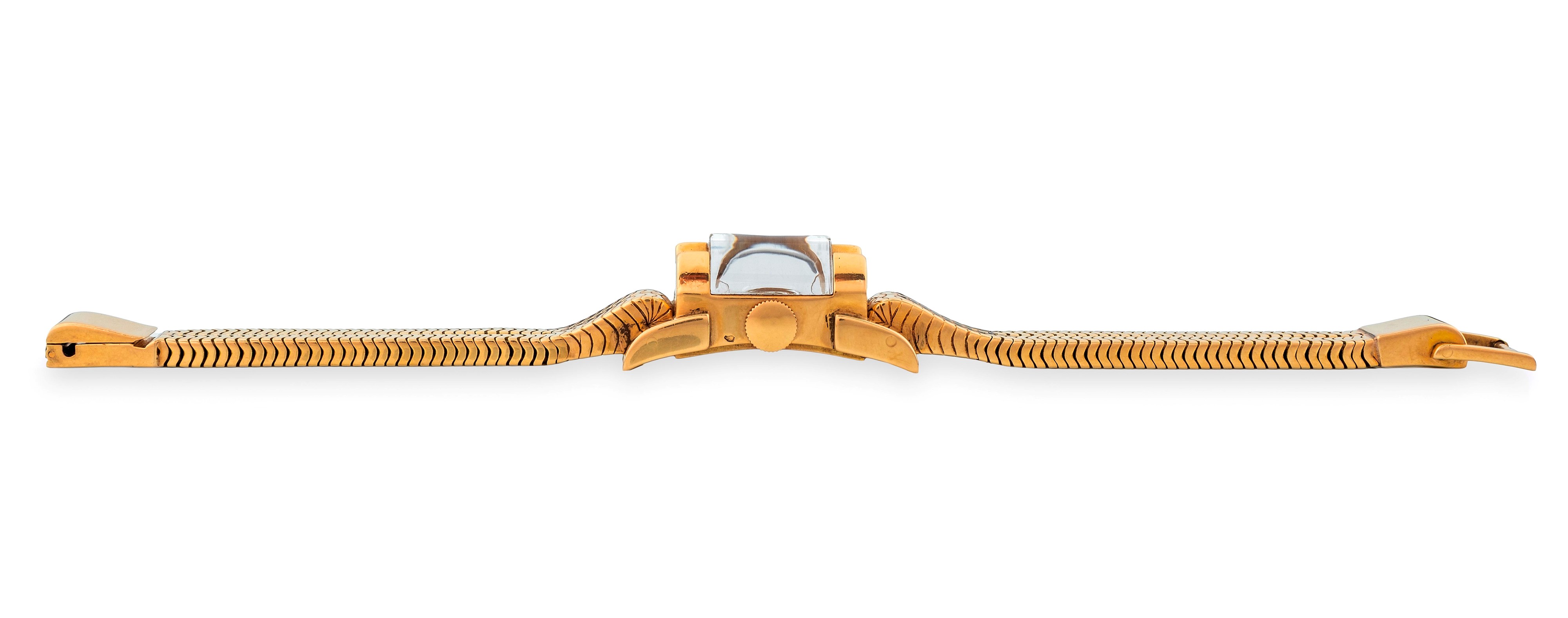 Boucheron - Orologio Art Déco in oro rosa 18k con bracciale integrato, quadrante salmone e vetro ...