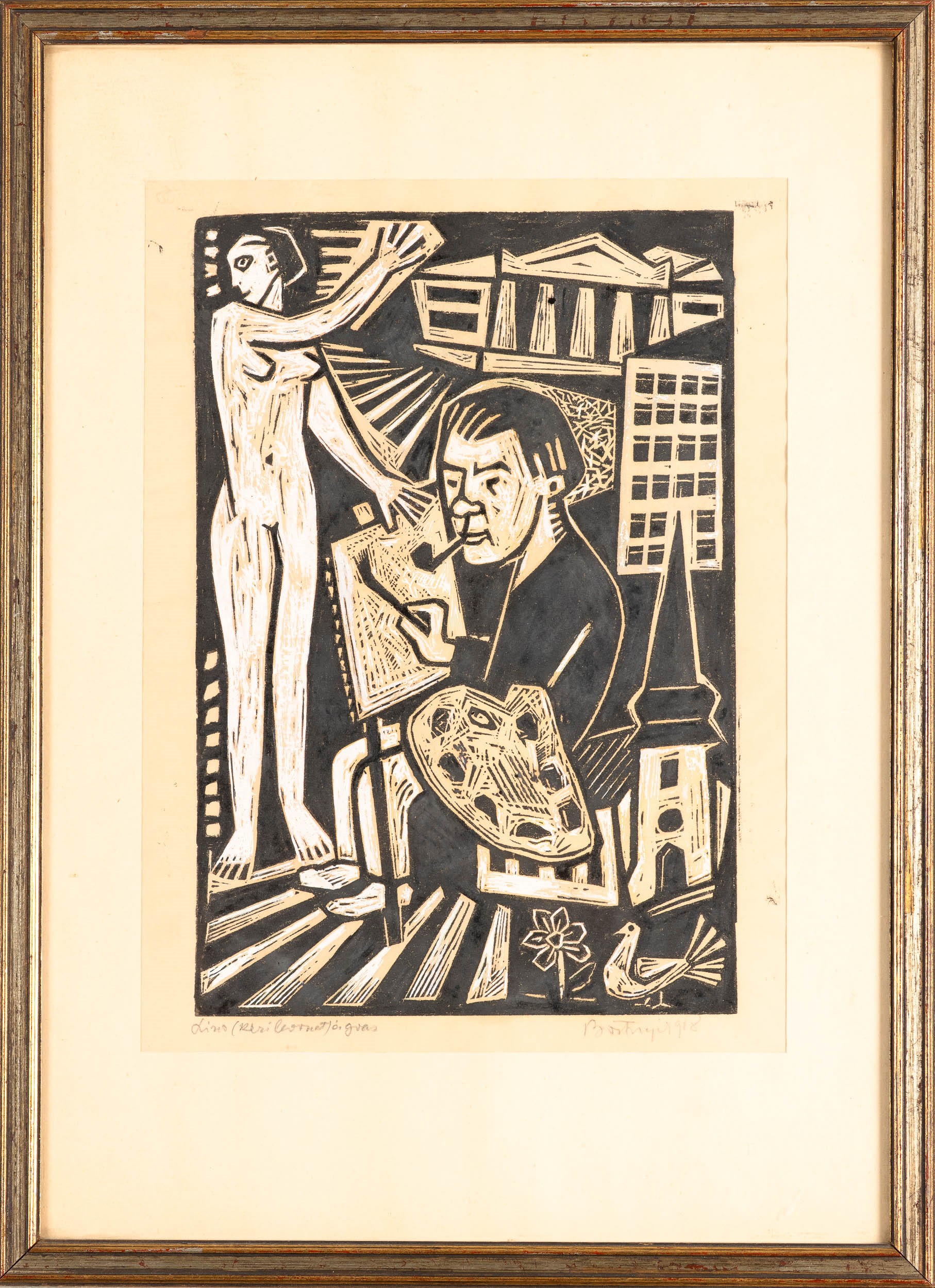 Sándor Bortnyik - Senza titolo, linoleografia 1918