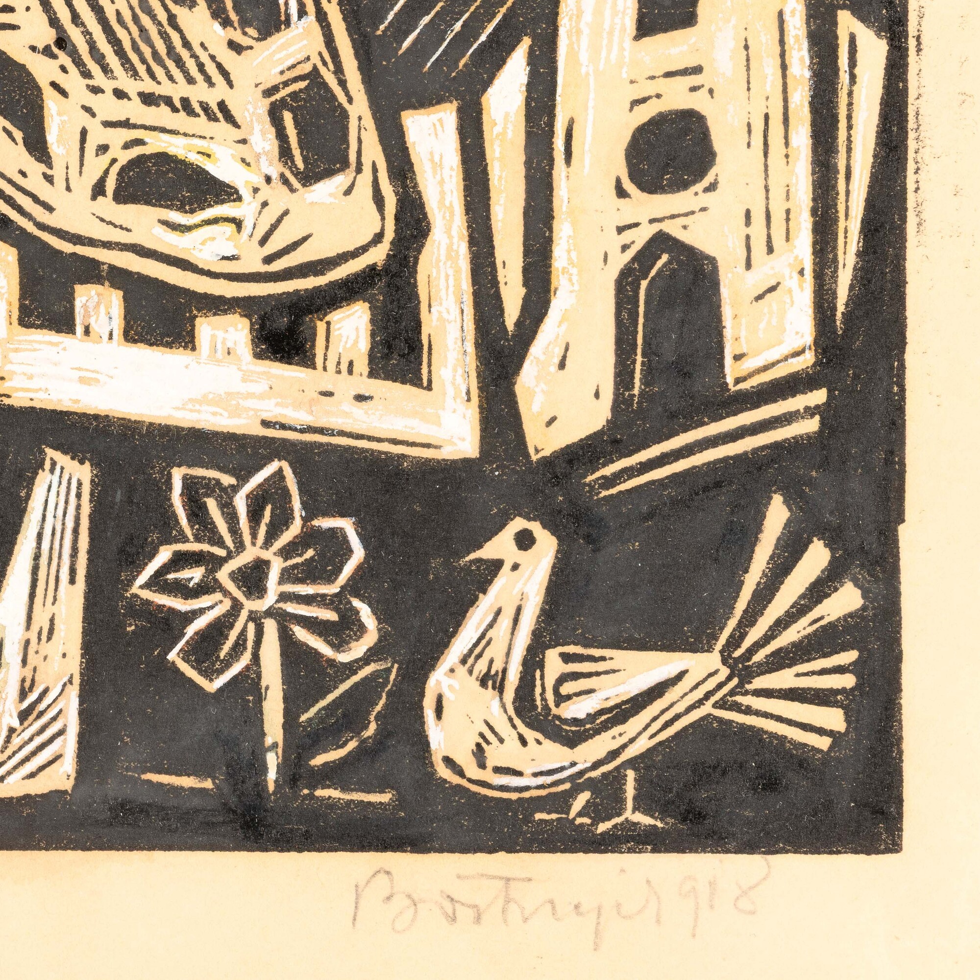 Sándor Bortnyik - Senza titolo, linoleografia 1918
