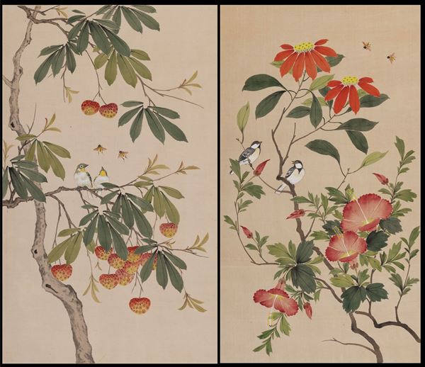 Lotto composto da due stampe a soggetto naturalistico, Cina, Repubblica