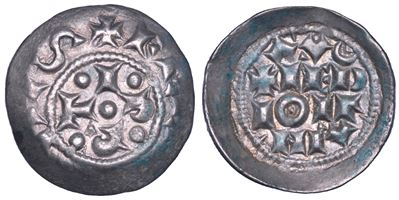 Moneta a nome di Federico Imperatore, Denaro imperiale scodellato, metà sec. XII - inizio sec. XI...