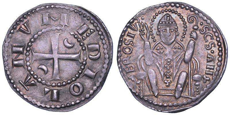 MILANO. ETA' COMUNALE, MONETE SENZA IL NOME DELL’IMPERATORE, metà XIII - inizio XIV sec. Ambrosino d’argento (VI tipo).  - Asta Numismatica - Cambi Casa d'Aste