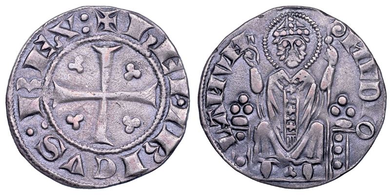 MILANO. ENRICO VII DI LUSSEMBURGO. Re d’Italia, 1310-1311. Ambrosino grosso (con piccolo trifoglio ai piedi del Santo).  - Auction Numismatics - Cambi Casa d'Aste