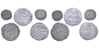 Bernabò Visconti, Lotto di cinque monete: Pegione e Denaro (1354-1385)