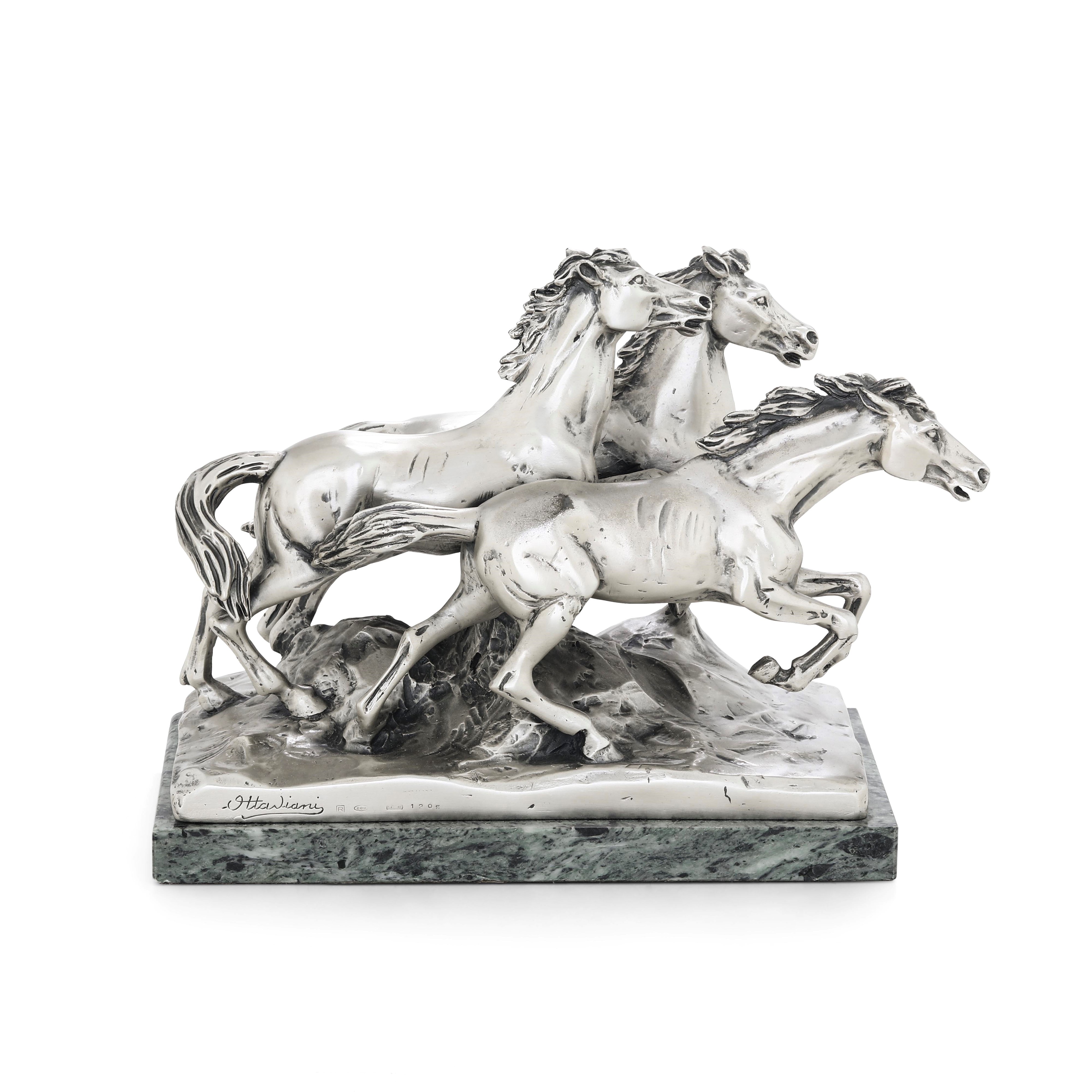 Ottaviani, Cavalli, scultura rivestita in argento su base in marmo
