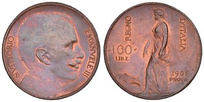 Vittorio Emanuele III di Savoia, Moneta da 100 Lire, Prova del 1908