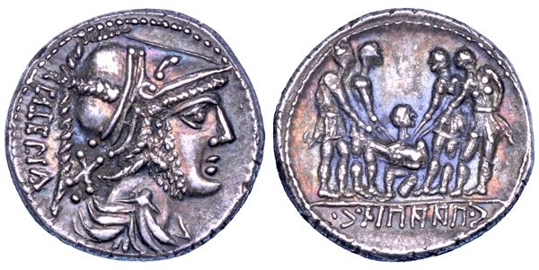 BELLUM SOCIALE. Denario, zecca in movimento con C. Paapius (in Campania?) circa 90 a. C.