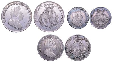 Maria Teresa d'Austria, Lotto di tre monete: Scudo 1780, Mezzo Scudo 1779, Lira 1780