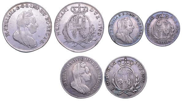 MILANO. MARIA TERESA D'ASBURGO, 1740-1780. Lotto di tre monete.