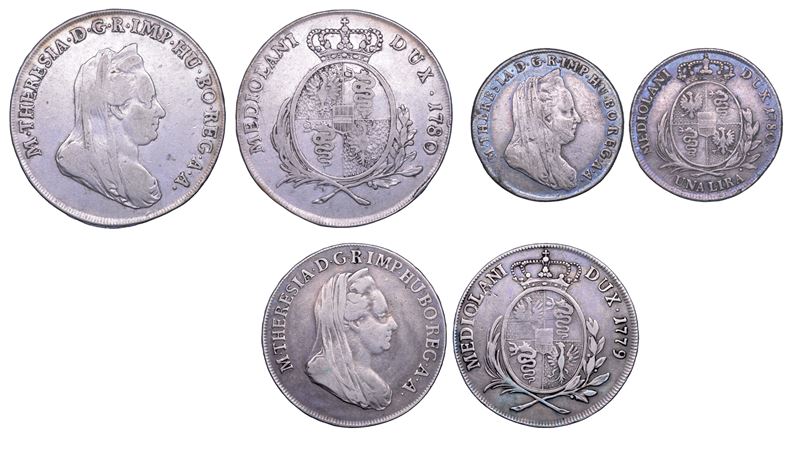 MILANO. MARIA TERESA D'ASBURGO, 1740-1780. Lotto di tre monete.  - Auction Numismatics - Cambi Casa d'Aste