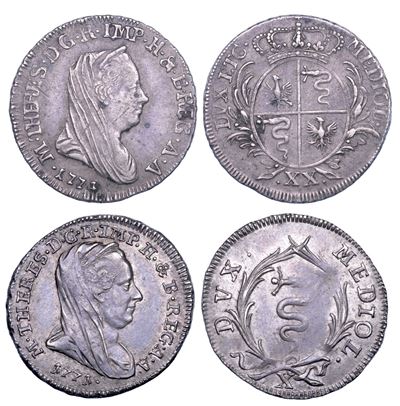Maria Teresa d'Austria, Lotto di due monete: 20 Soldi 1774 e 10 Soldi 1771