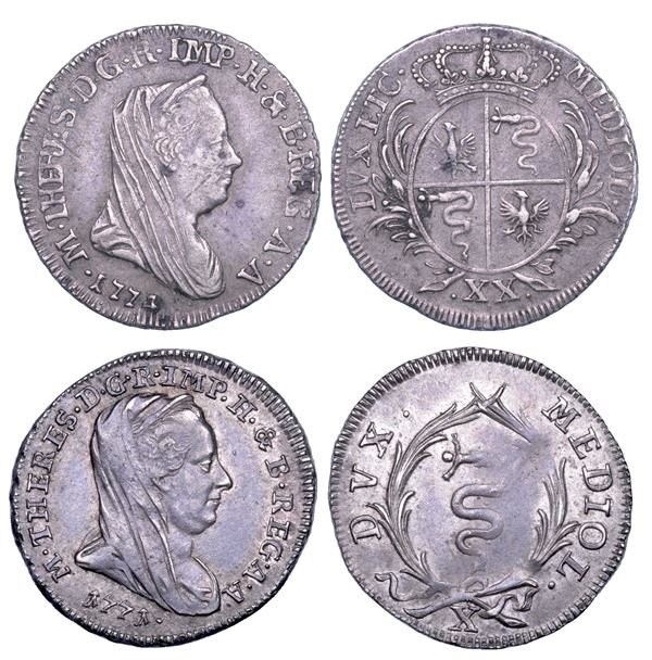 MILANO. MARIA TERESA D'ASBURGO, 1740-1780. Lotto di due monete.