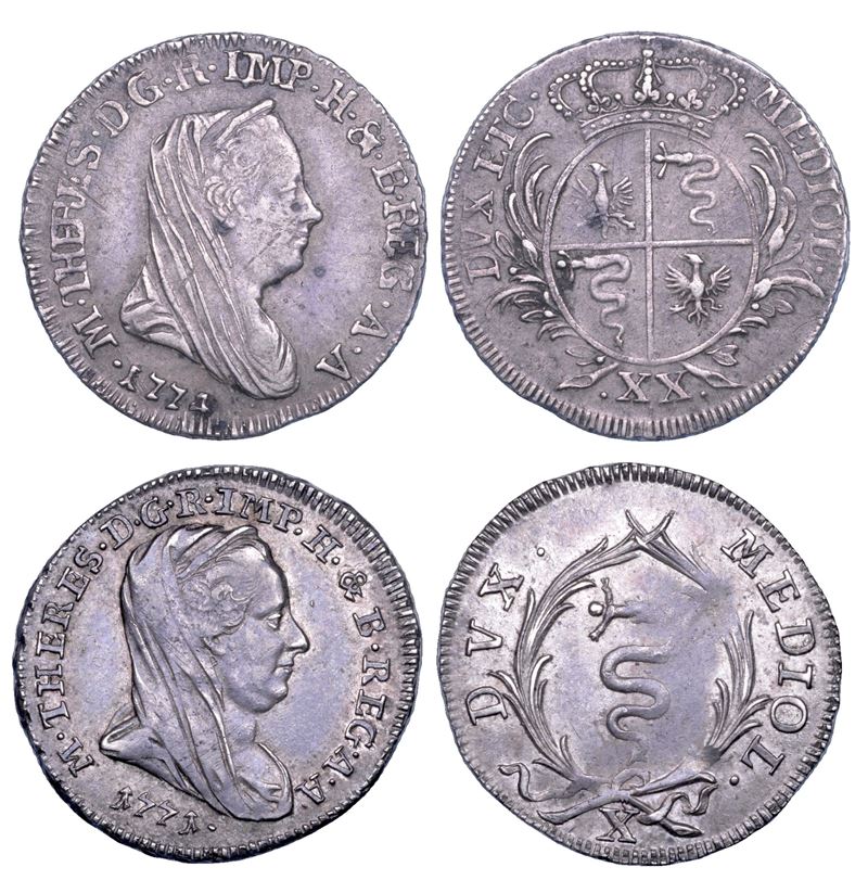 MILANO. MARIA TERESA D'ASBURGO, 1740-1780. Lotto di due monete.  - Asta Numismatica - Cambi Casa d'Aste