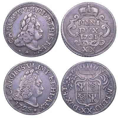 CARLO VI, Lotto di due monete da 20 Soldi, 1721 e 1725