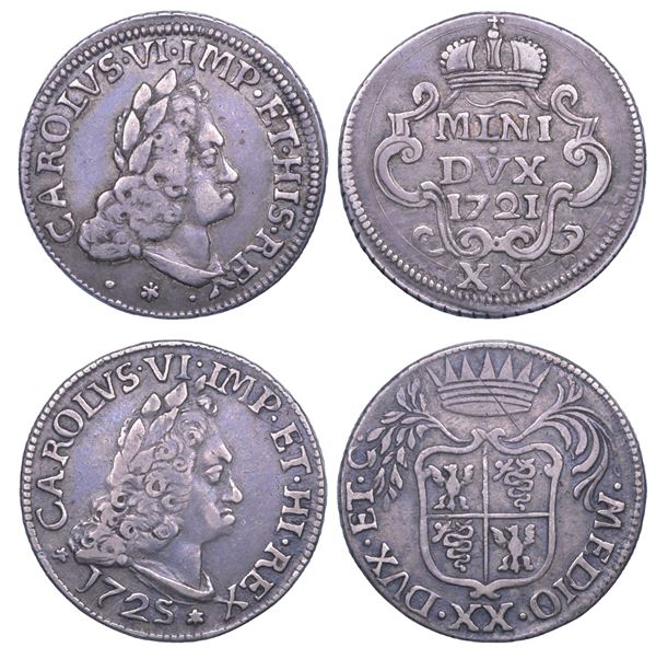 MILANO. CARLO VI (già III), 1711-1740 (II periodo: Imperatore e Duca di Milano). Lotto di due monete.