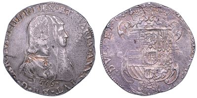 Carlo II Hispaniae Rex e Maria Anna d'Austria, Medaglia di reggenza, 1665-1675, Argento, Diametro...
