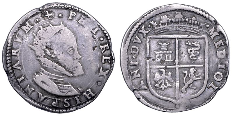 MILANO. FILIPPO II D'ASBURGO, 1556-1598. Quarto di Scudo s.d.  - Asta Numismatica - Cambi Casa d'Aste