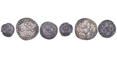 REPUBBLICA AMBROSIANA, Lotto di tre monete: Grosso, Sesino, Denaro (1447-1450)