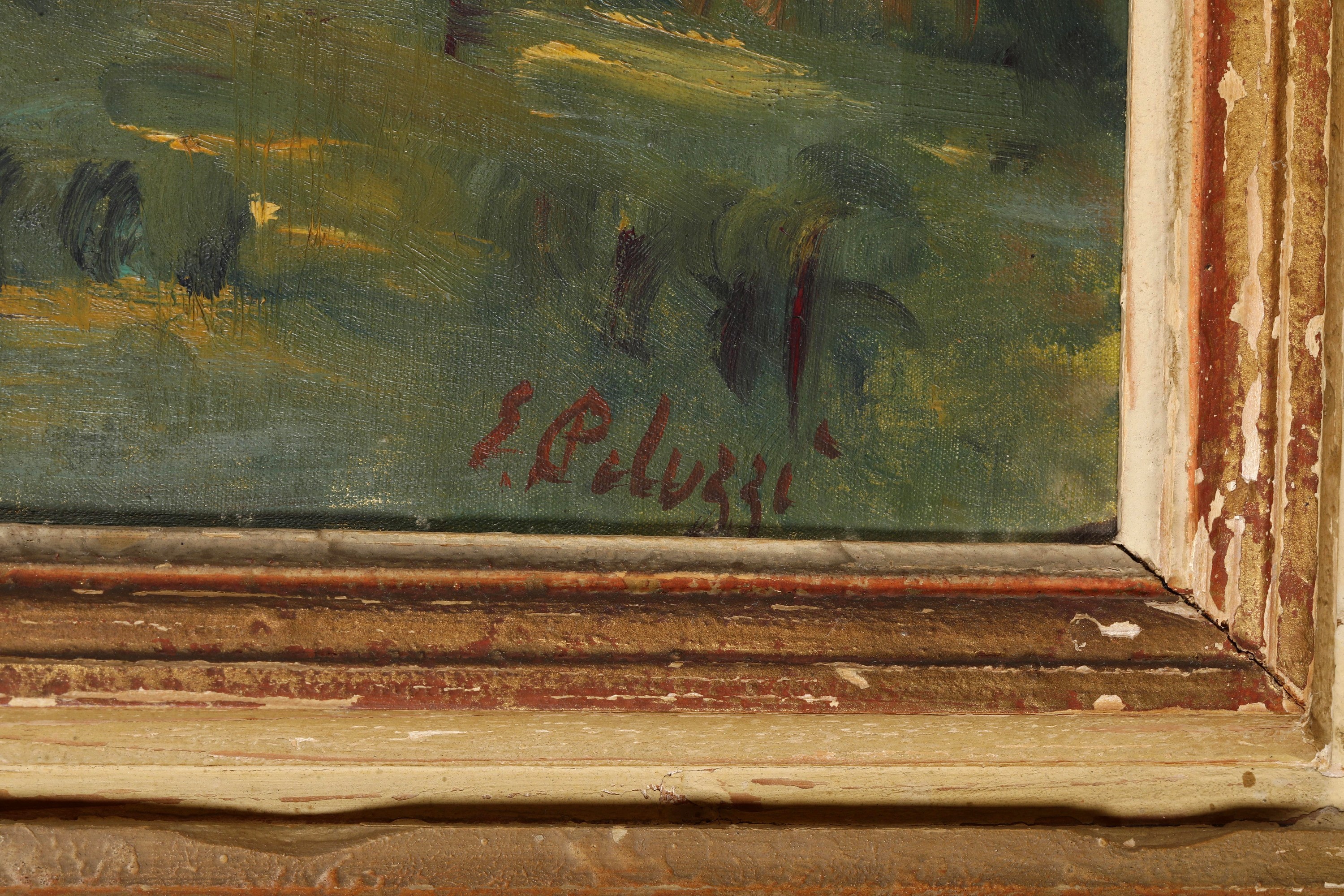 Eso Peluzzi - Paesaggio con ponte, olio su tela, cm 90x58