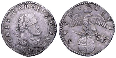 Carlo V d'Asburgo, Mezzo scudo, 1535-1556, Argento