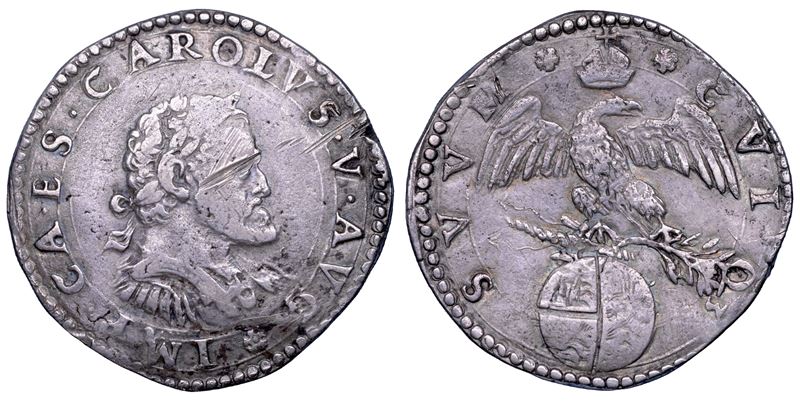 MILANO. CARLO V D'ASBURGO, 1535-1556. Mezzo scudo s.d.  - Asta Numismatica - Cambi Casa d'Aste