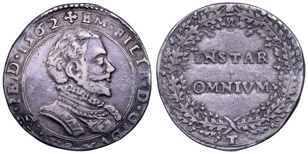 DUCATO DI SAVOIA. EMANUELE FILIBERTO Testa di ferro, 1538-1580. II Periodo Duca, 1559-1580. Lira 1562.
