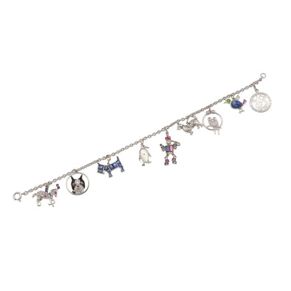 Gem-set, platinum and gold bracelet