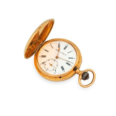 Savonetta in oro giallo 18k con quadrante in smalto bianco e numeri romani
