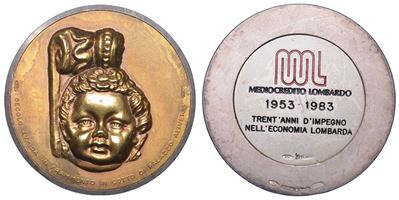 Italia, Medaglia del Mediocredito Lombardo, Argento 800 e oro 750, Trentennale della fondazione (...