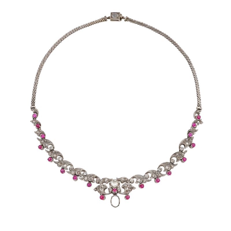 Diamond, synthetic gem and gold necklace. One missing gem  - Auction Jewels - Cambi Casa d'Aste