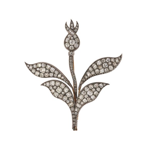 Old-cut diamond, gold and silver brooch. Numbered 6419. Probably originally part of a larger jewel