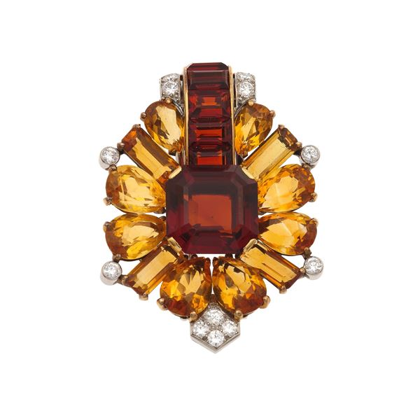 Cartier London. Clip con diamanti e quarzi citrini
