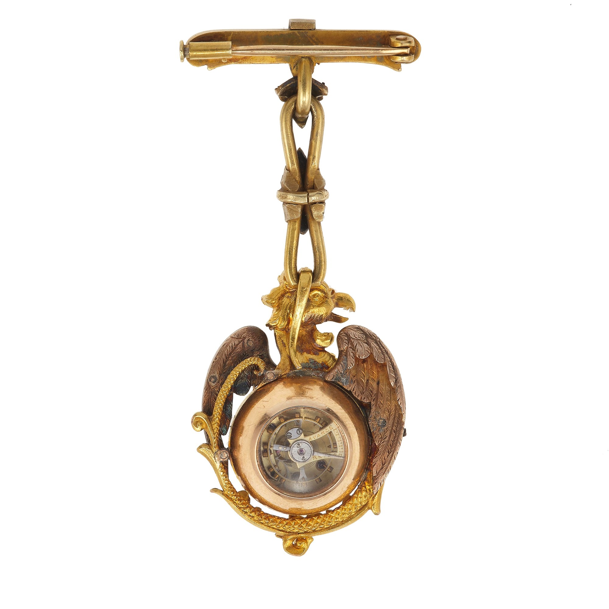 Spilla con Orologio Pendente "chimera", Smalto Blu e Rosette di Diamante