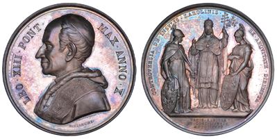 Leone XIII, Medaglia annuale in argento, 1887. Controversia per le Isole Caroline