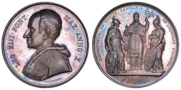 ROMA. LEONE XIII (Vincenzo Gioacchino Luigi Pecci), 1878-1903. Medaglia annuale in argento 1887/A. X. Soluzione della controversia per le Isole Caroline.