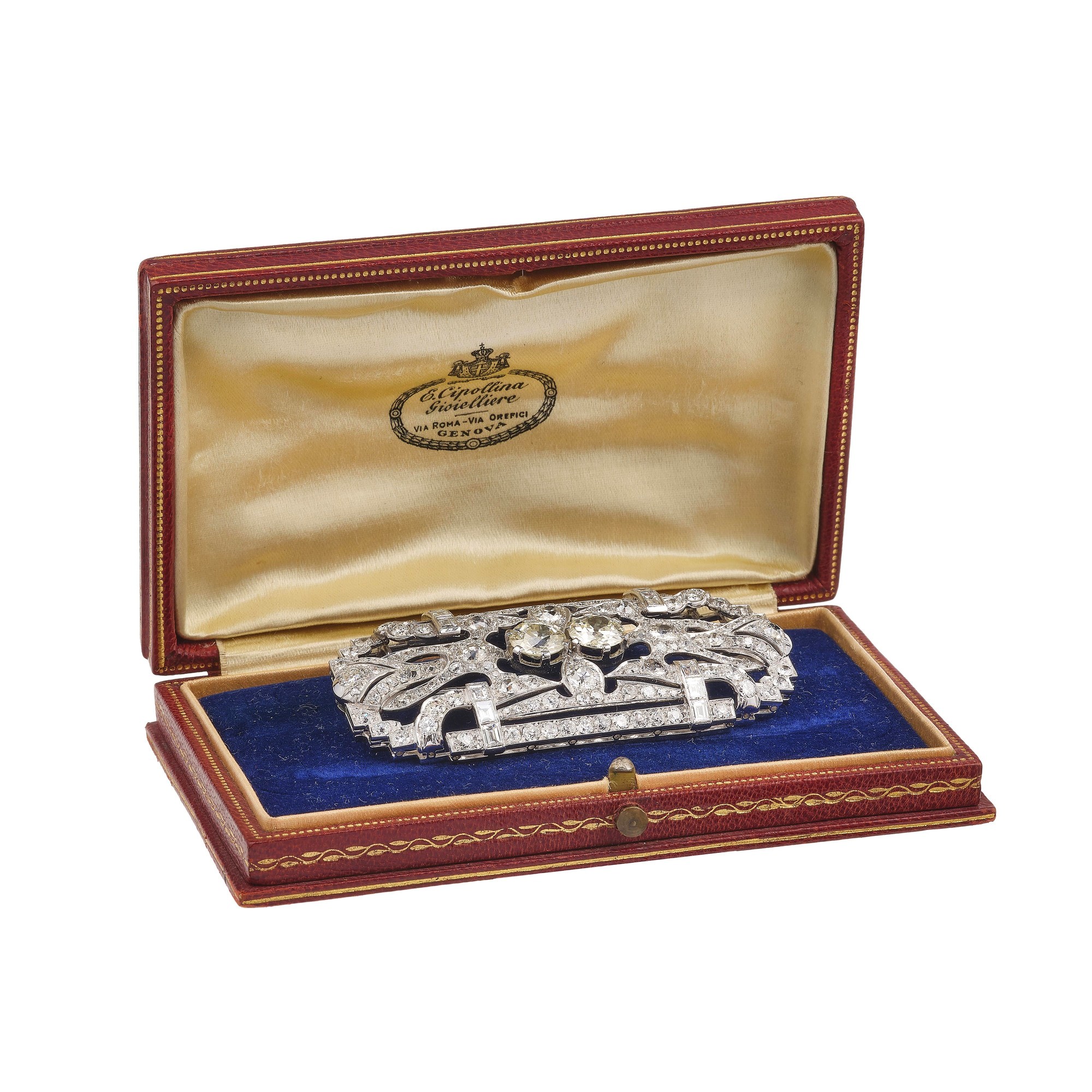 Spilla con Due Diamanti Centrali, di Vecchio Taglio, di Ct 1.80 Circa L'uno